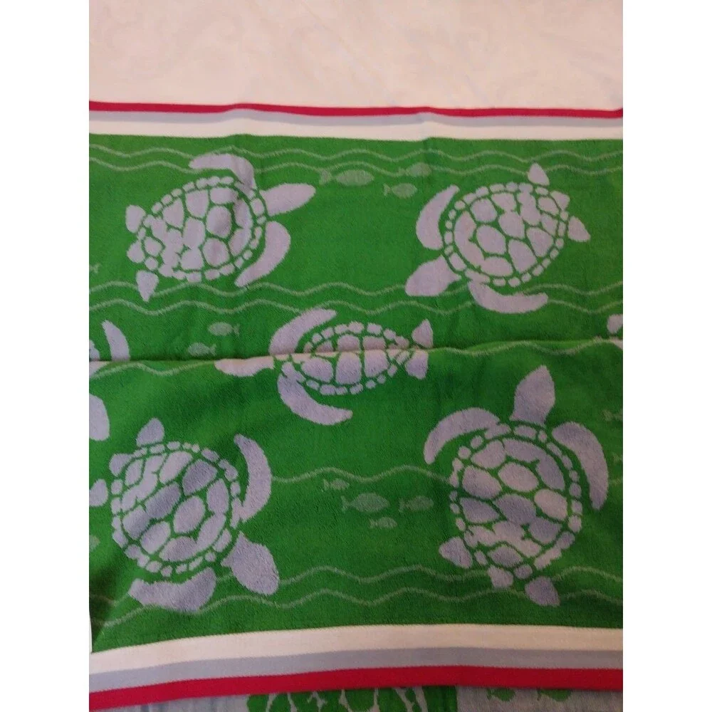 Member's Mark Kids Beach Towel Turtle Swim 30x60 in Green 100% Cotton Bath Towel